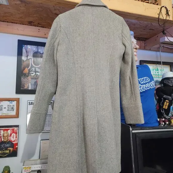 J.Crew Wool Blend Double-Breasted Coat Sz 2 – Gray Long Winter Jacket w/ Belt - Picture 7 of 11